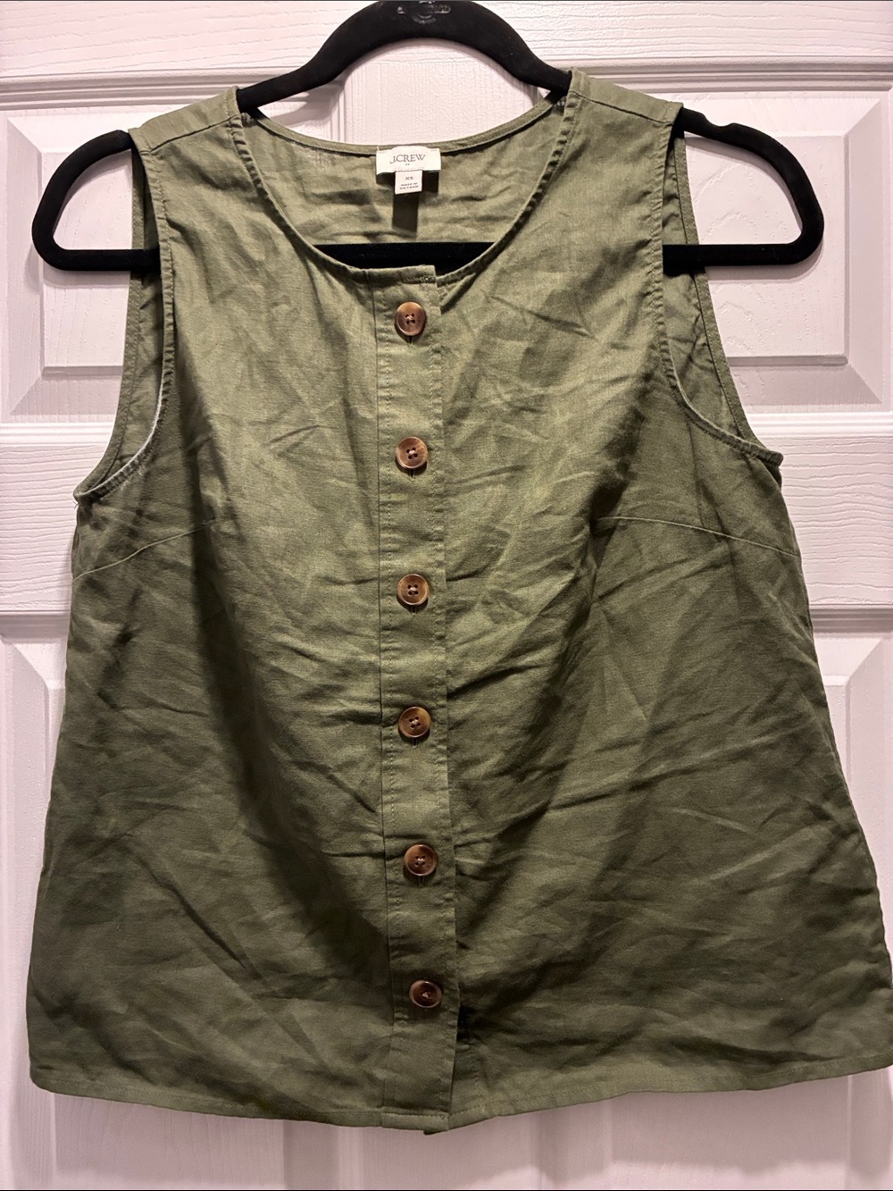 J. Crew Olive Green Sleeveless Button-Front Linen Tank